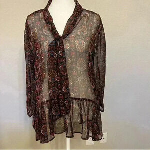 Kut from the Kloth sheer black long sleeve blouse size medium